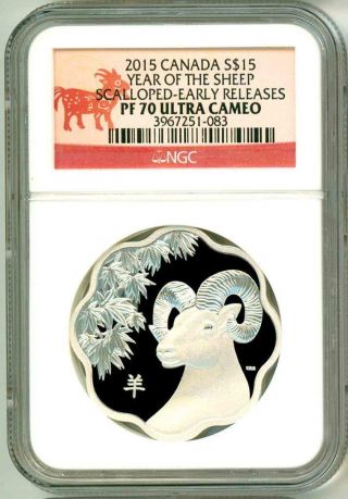 2015 S$15 Canada Scallop Year Of The Sheep Early Release Ngc Pf70 Ultra Cameo