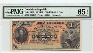 Dominican Republic Nd (1881 - 89) P - S103r Pmg Gem Unc 65 Epq 1 Peso