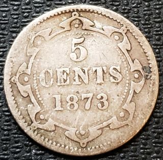 1873 Newfoundland Silver 5 Cent Coin Key Date Scarce