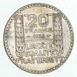 SILVER - WORLD Coin - 1933 France 20 Francs - World Silver Coin - 20.  2g 221 2