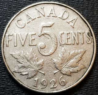 1926 Far 6 Canada 5 Cent Nickel Coin Vg Key Date