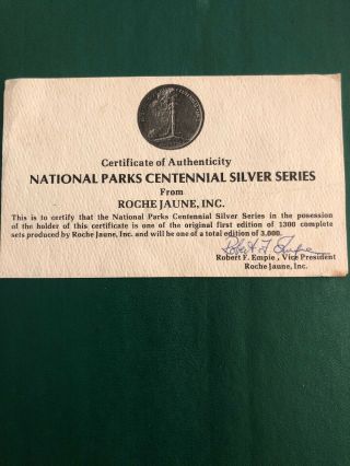 Official National Parks Centennial Medal Series 1872 - 1972