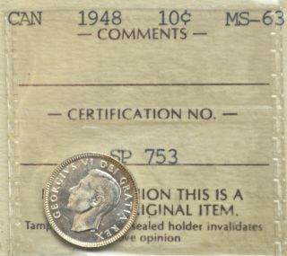 1948 Canada 10 Cents Iccs Ms - 63