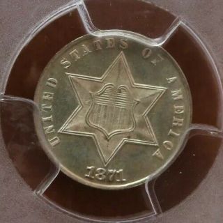 1871 3 Cent Silver Pcgs Ms66 Cac Approved Type 3 Large Star