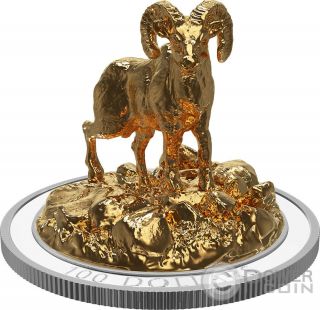 Bighorn Sheep Sculpture Of Majestic Animals 3d Silver Coin 100$ Canada 2017
