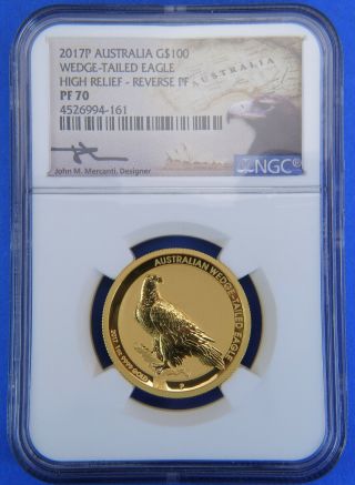 2017 P Australia Pf70 G$100 1oz Gold Wedge Tailed Eagle High Relief Reverse Pf
