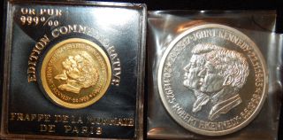 1968 John & Robert Kennedy.  12 Ozt.  999 Gold & 1/2 Ozt Silver Medal Set France