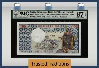 Tt Pk 3a Nd (1978) Chad Banque Des Etats 1000 Francs Pmg 67 Epq Gem Unc