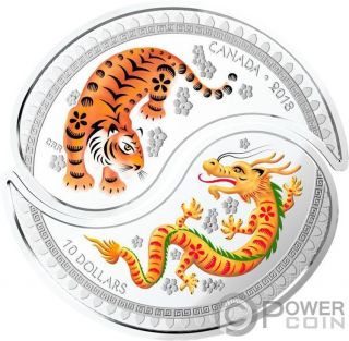 Yin Yang Tiger Dragon Set 2 Silver Coins 10$ Canada 2018