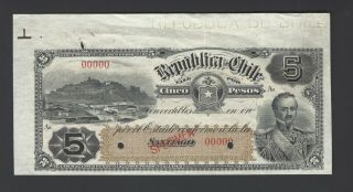 Chile 5 Pesos Nd (1879 - 1818) P3s Specimen Error Cut About Uncirculated