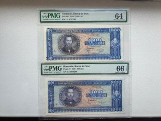 1000 Lei Romania 1950 Graded Pmg 64 And 66