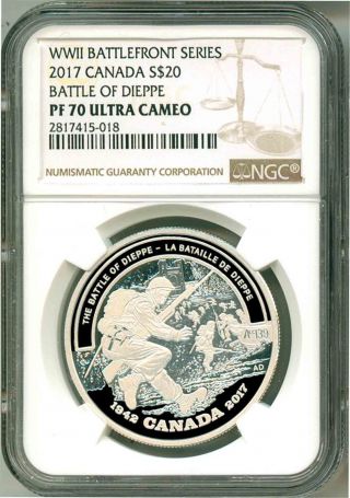 2017 Canada $20 Wwii Battlefront Series Battle Of Dieppe Ngc Pf70 Uc Box Ogp