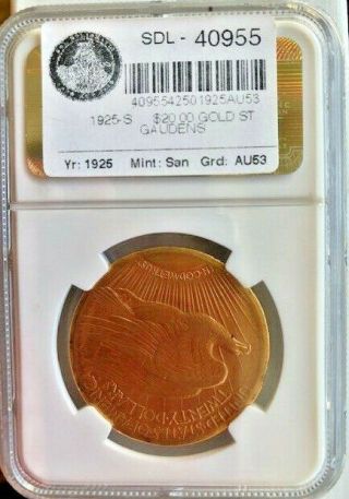 1925 - S US St.  Gaudens Double Eagle $20 Gold Coin AU53 2