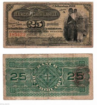 Mexico 25 Centavos Banco De Chihuahua 1889 S - 118