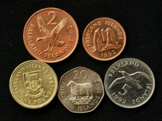 Falkland Islands Coin Set.  1 Set Of 5 Coins.  Unc Animal