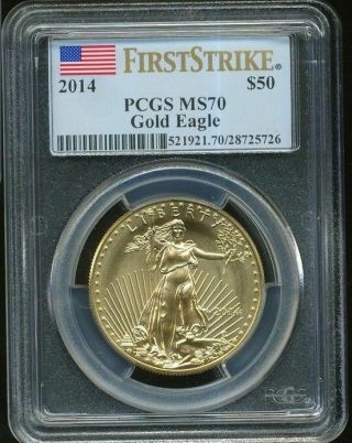 2014 $50 1 Oz Gold American Eagle Ms70 Pcgs First Strike