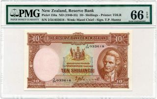 Zealand - 10 Shillings Nd/1940 - 1955 P158a Pmg Gem Unc 66 Epq