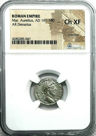 Ngc Ch Xf.  Marcus Aurelius 161 - 180 Ad.  Denarius Ancient Roman Silver Coin