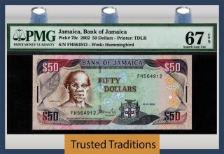 Tt Pk 79c 2002 Jamaica Bank Of Jamaica 50 Dollars " Sam Sharpe " Pmg 67 Epq