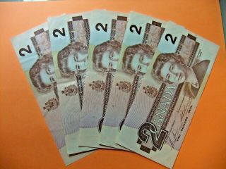 5x 1986 Bank Of Canada 2 Dollar Notes - Vf20 To Ef -