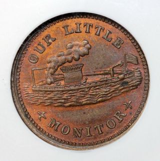 1863 Our Little Monitor Civil War Token F - 239/422a NGC Graded MS - 63 Red Brown RB 2