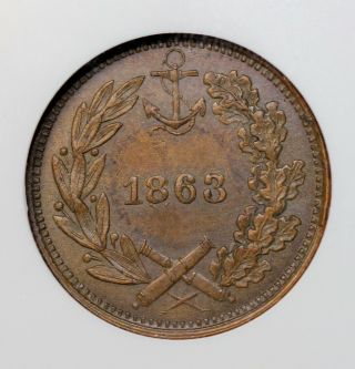 1863 Our Little Monitor Civil War Token F - 239/422a NGC Graded MS - 63 Red Brown RB 3