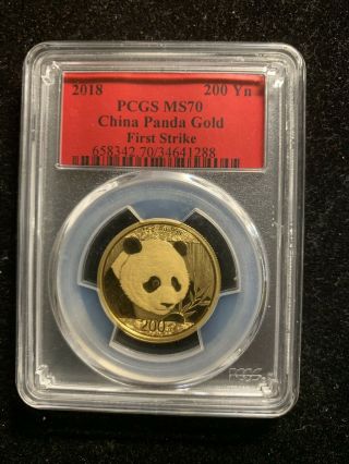 2018 200 Yuan China Gold Panda Coin.  999 Gold Pcgs Ms70 Fs - Red Label