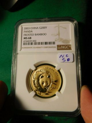 Nc49 China Prc 2003 1/2 Oz Gold Panda Frosted Bamboo Ngc Ms - 68 Good Date