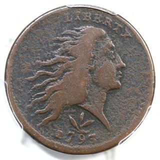 1793 S - 9 R - 2 Pcgs F Details Vine & Bars Edge Wreath Large Cent Coin 1c