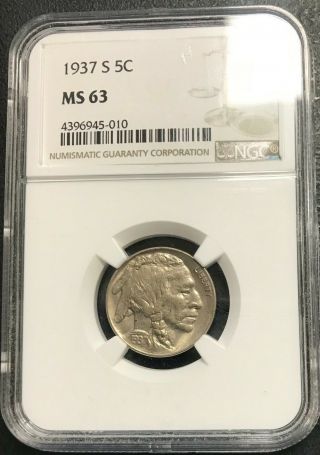 1937 - S U.  S.  Buffalo Indian Nickel Ngc Graded Ms63 $2.  95 Max