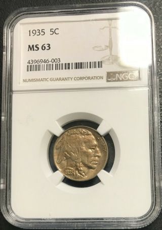 1935 - P U.  S.  Buffalo Indian Nickel Ngc Graded Ms63 $2.  95 Max