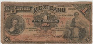 Mexico Chihuahua 1888 1 Peso En Moneda Plata Mexicano Paper Money Seria L 66066