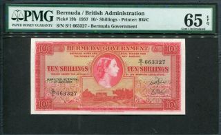 Bermuda 1957,  10 Shillings,  663327,  P19b,  Pmg 65 Epq Gem Unc
