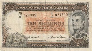 Australia 10 Shillings Banknote Nd (1954 - 60) P.  29a Good Fine