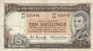 Australia 10 Shillings Banknote Nd (1961 - 5) P.  33a Fine