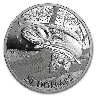 Canada $20 Dollars Silver Proof Coin,  1 Oz 2015 Sportfish (rainbow Trout)