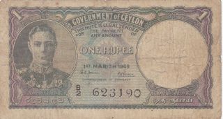 1 Rupee Fine - Banknote From British Colony Of Ceylon 1949 Pick - 34