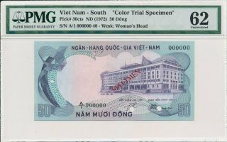 Ngan Hang Quoc Gia Viet Nam - South 50 Dong 1972 Color Trial Spec.  Pmg 62