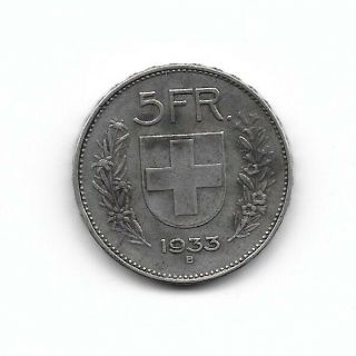 Switzerland:5 Francs 1933 Silver Vf (see Scans)
