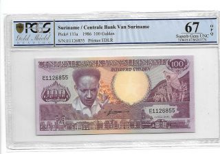 Suriname/centrale Bank Van Suriname Pick 133a 1986 100 Gulden Pcgs 67 Opq