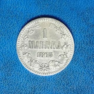 Finland / Russian Empire 1 Markka Silver Coin Vf 1865 Alexander Ii Km 3.  2