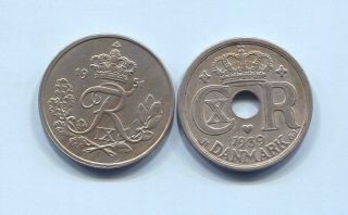 Denmark - Five Historical 25 Øre Coins,  1939,  1940,  1944,  1949 & 1951