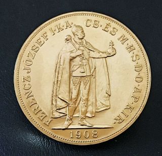 1908 Hungary - 100 Korona Gold Coin - Re - Strike  Km : 491