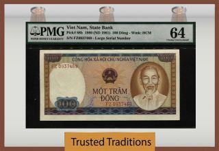 Tt Pk 88b 1980 Viet Nam State Bank 100 Dong " Ho Chi Minh " Pmg 64 Choice Unc