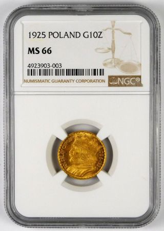 1925 (w) Gold Poland 10 Złotych - Ngc Ms 66