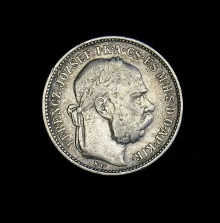 1893 Hungary 1 Korona Silver Coin Better Grade