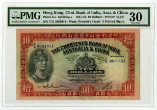 Hong Kong.  Chartered Bank Of India,  Australia & China,  1955 $10 P - 55c W&s