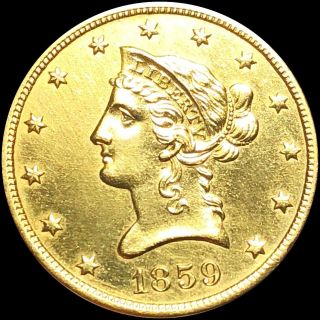 1859 - O $10 " Gold Eagle " Liberty Head Gold Nearly Uncirculated Coin