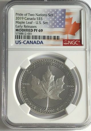 2019 $5 Silver Pride Of Two Nations Canada Ngc Pf69 Er Canadian Modified Proof