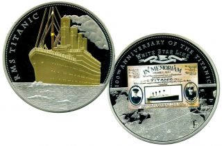 Rms Titanic Commemorative Color Coin Proof Lucky Money Value $129.  95